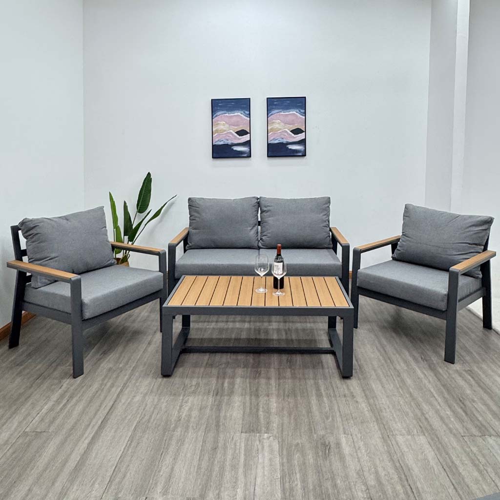 Juego de sala con mesa de aluminio