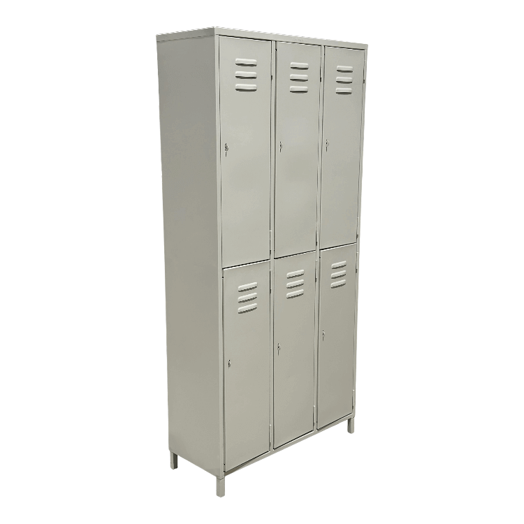 Locker metálico de 6 compartimientos con ventilación y niveladores