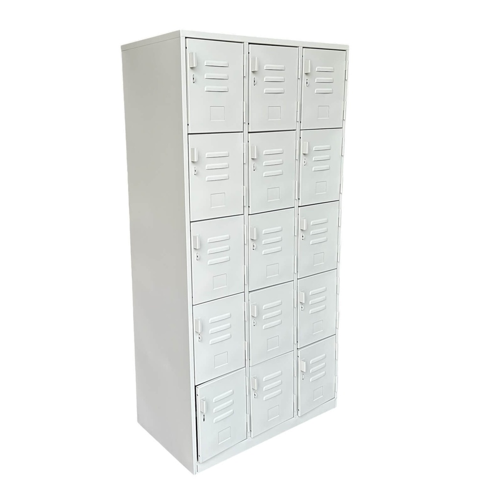 Locker metálico de 15 compartimentos con ventilación y aldabas