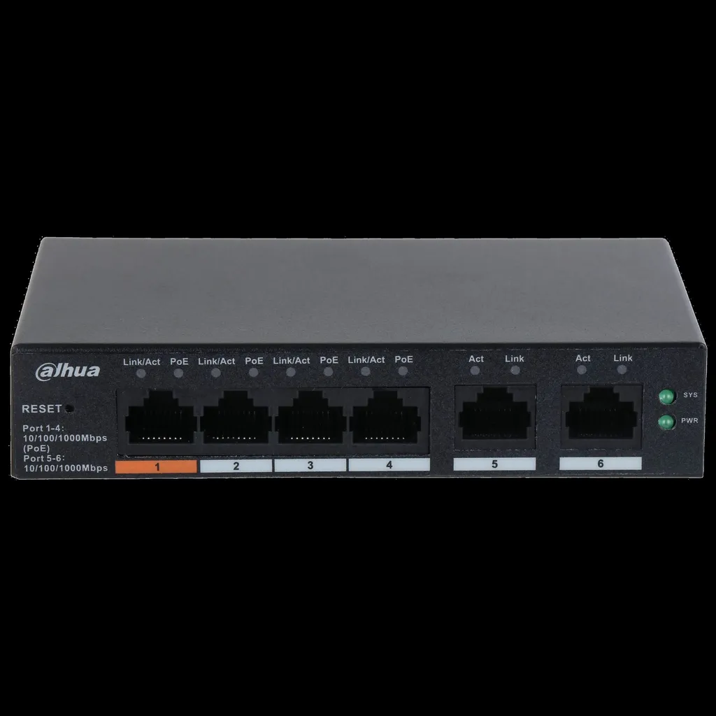 Dahua conmutador gigabit 6 puertos con 4 Puertos PoE -DH-CS4006-4GT-60-  1.0.01.20.11243-9002
