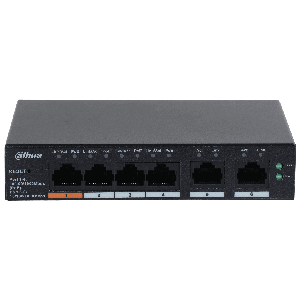 Dahua conmutador gigabit 6 puertos con 4 Puertos PoE -DH-CS4006-4GT-60-  1.0.01.20.11243-9002