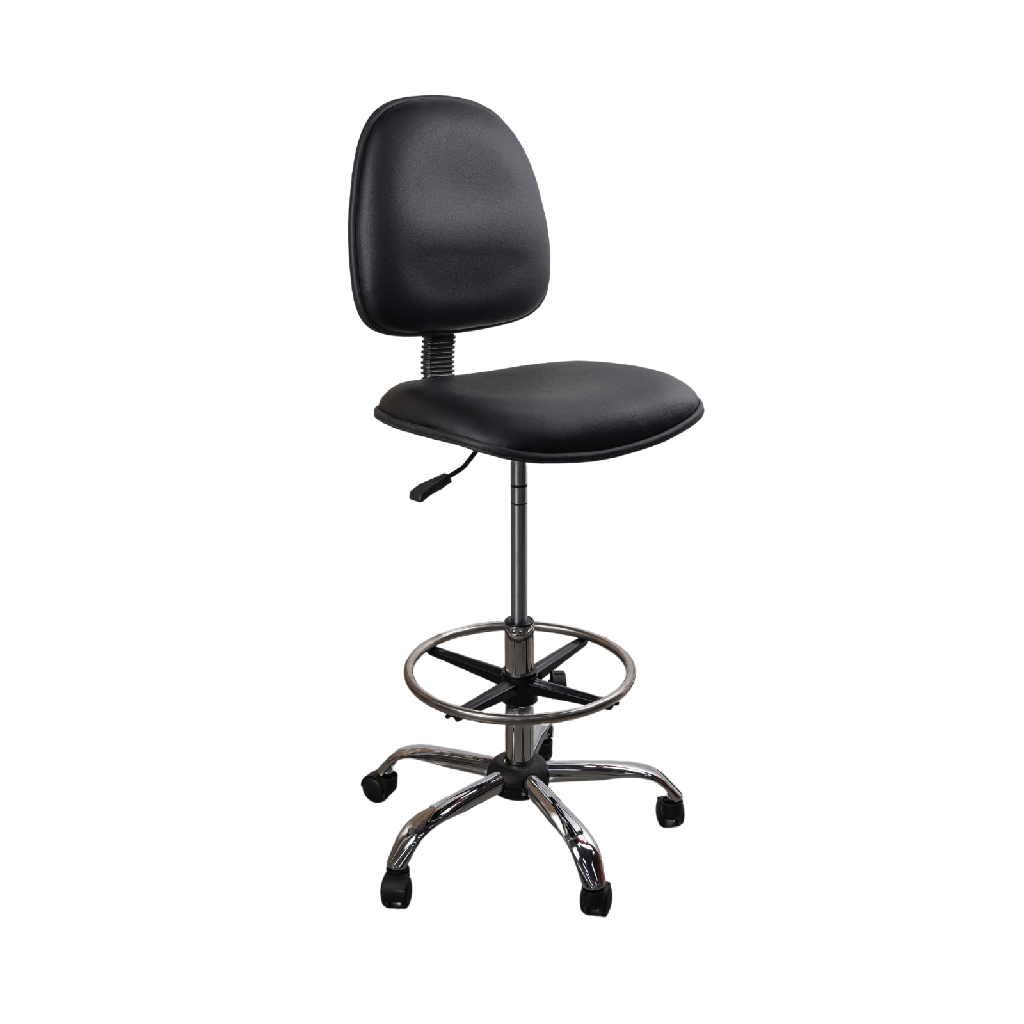 Silla de cajero en vinil negro para cuarto limpio