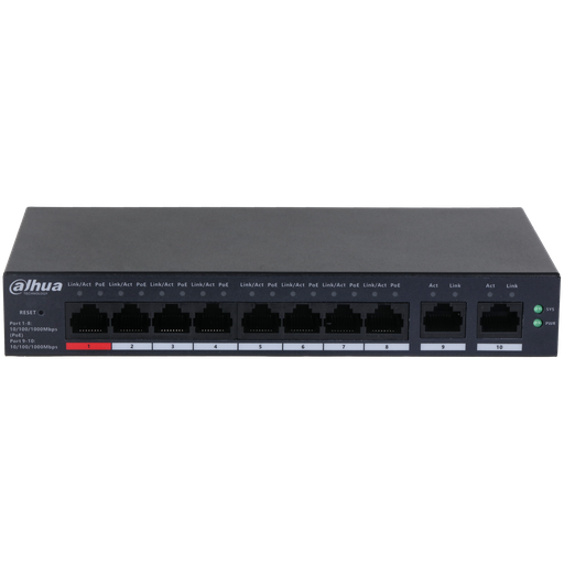 [DTF-DH00069] Dahua conmutador gigabit 10 puertos con 8 puertos PoE -DH-CS4010-8GT-110-  1.0.01.20.11244-9002